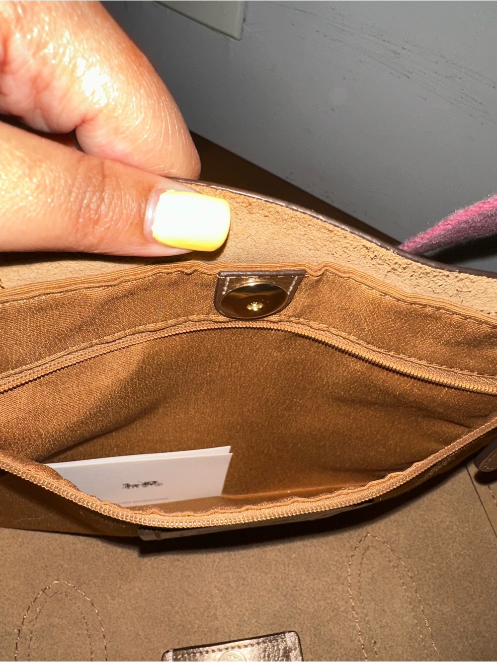 Coach Derby Metallic Rose Gold Tote with Pink Top Handles - Picture 12 of 13